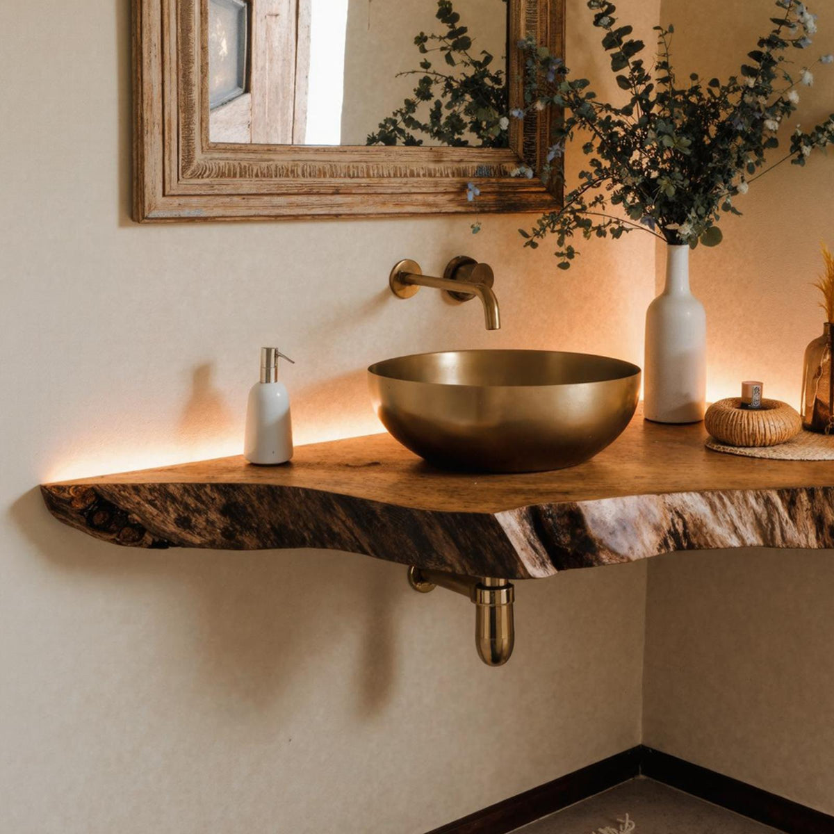 Wooden Corner Bathroom Vanity Shelf