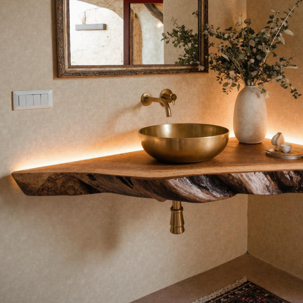 Wooden Corner Bathroom Floating Shelf