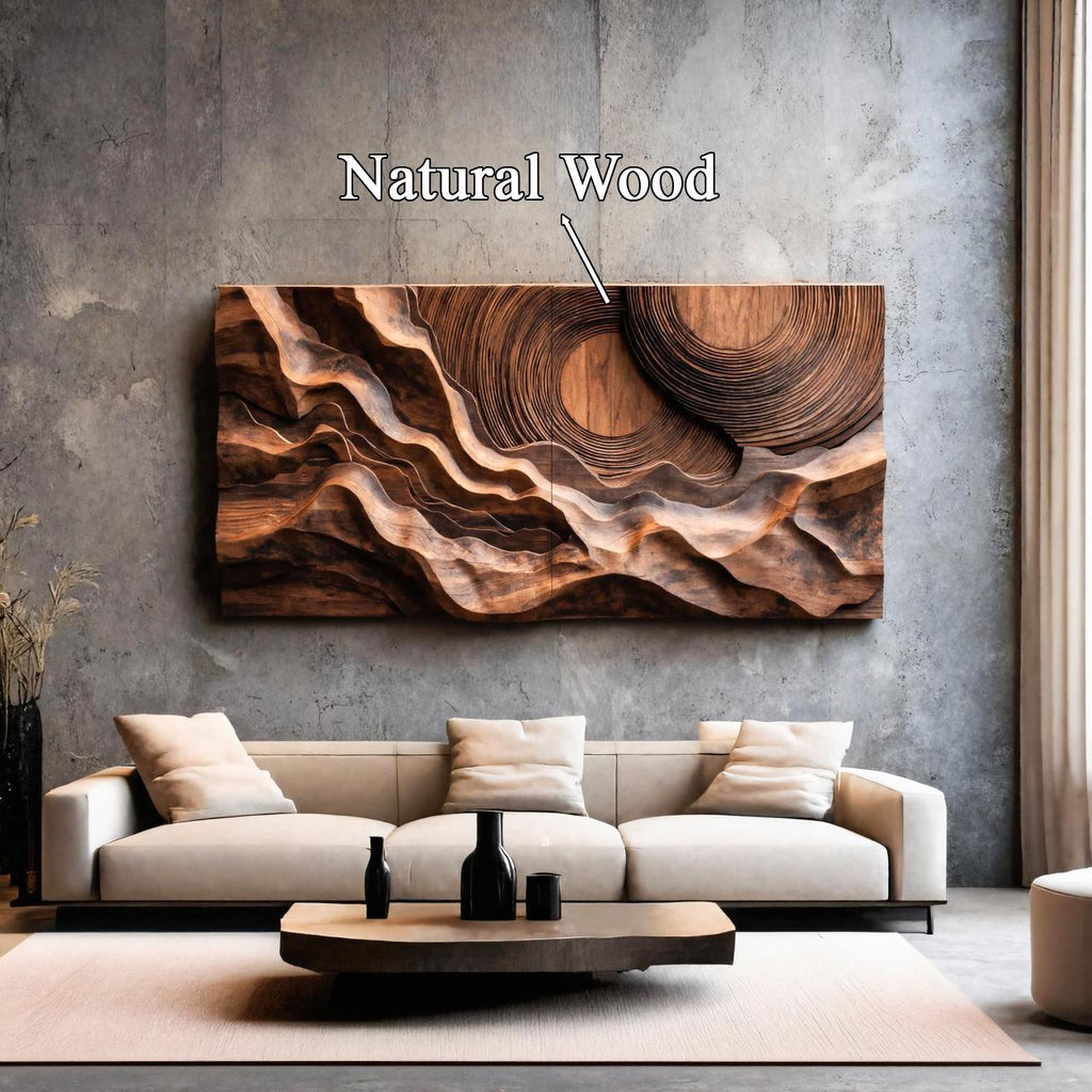 Abstract Sculptural Wood Wall Art, Concentric Circles Handcrafted Solid Wood Wall Hanging for Living Room & Bedroom