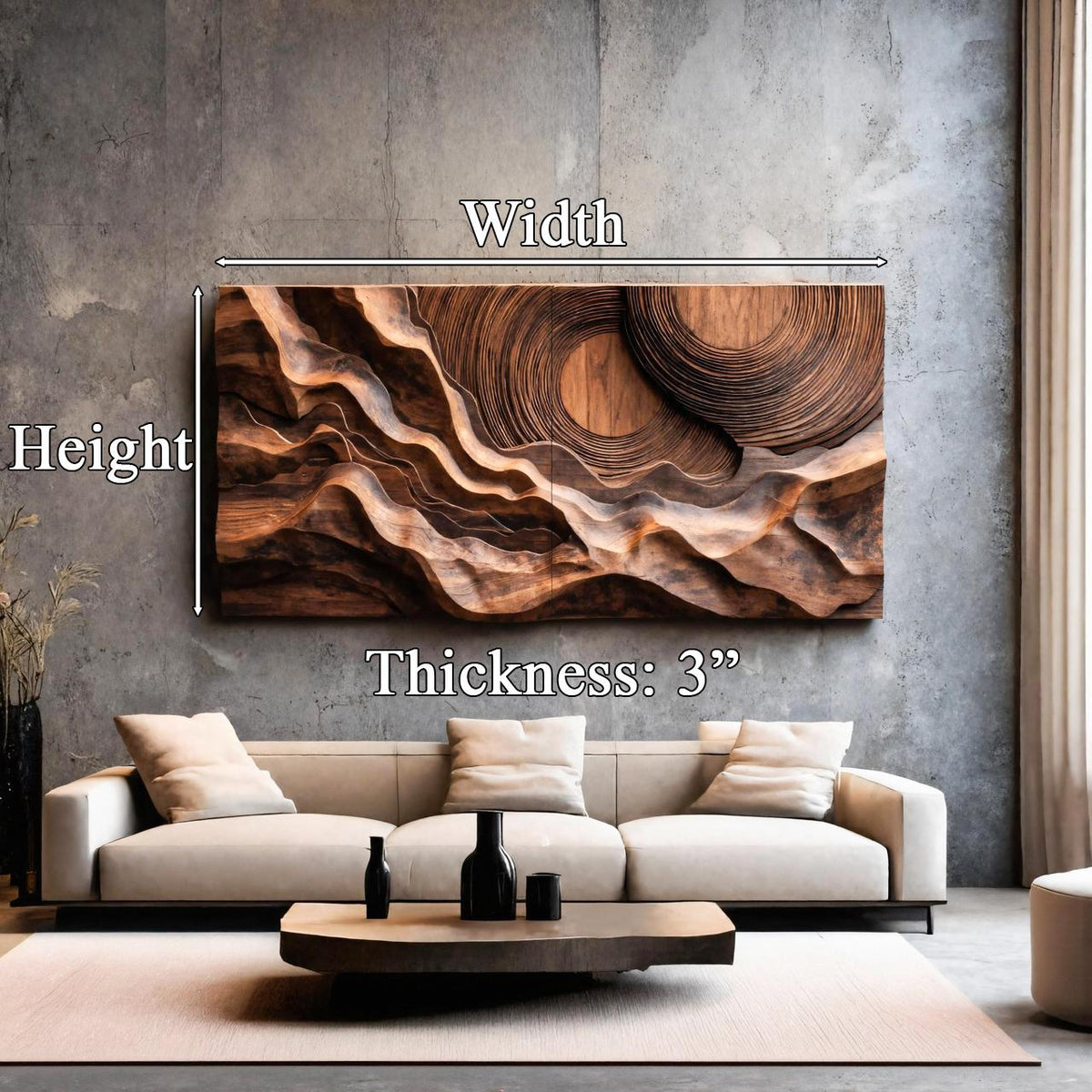 Abstract Sculptural Wood Wall Art, Concentric Circles Handcrafted Solid Wood Wall Hanging for Living Room & Bedroom