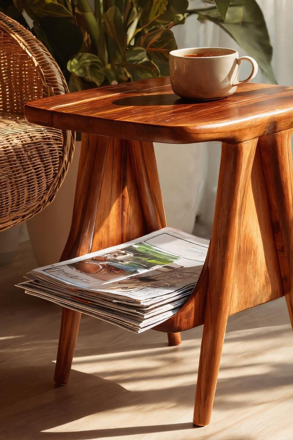 Modern Solid Wood Side Table, Minimalist Round Accent Table Plant Stand for Entryway, Foyer & Living Room Decor