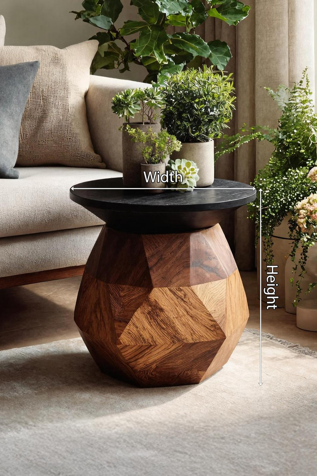 Modern Solid Wood End Table, Minimalist Block Side Table & Bedside Nightstand for Contemporary Living Room Decor