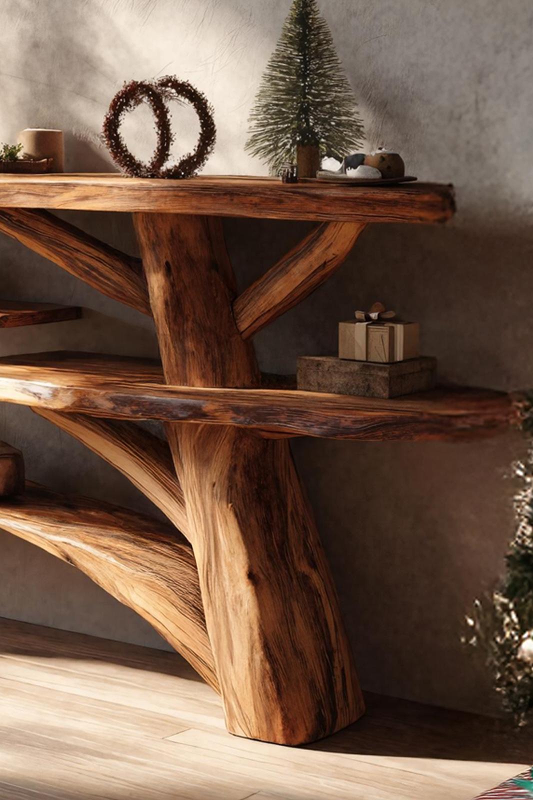Handcrafted Solid Wood Console Table, Rustic Farmhouse Entryway Table, Wooden Behind Sofa Table for Living Room