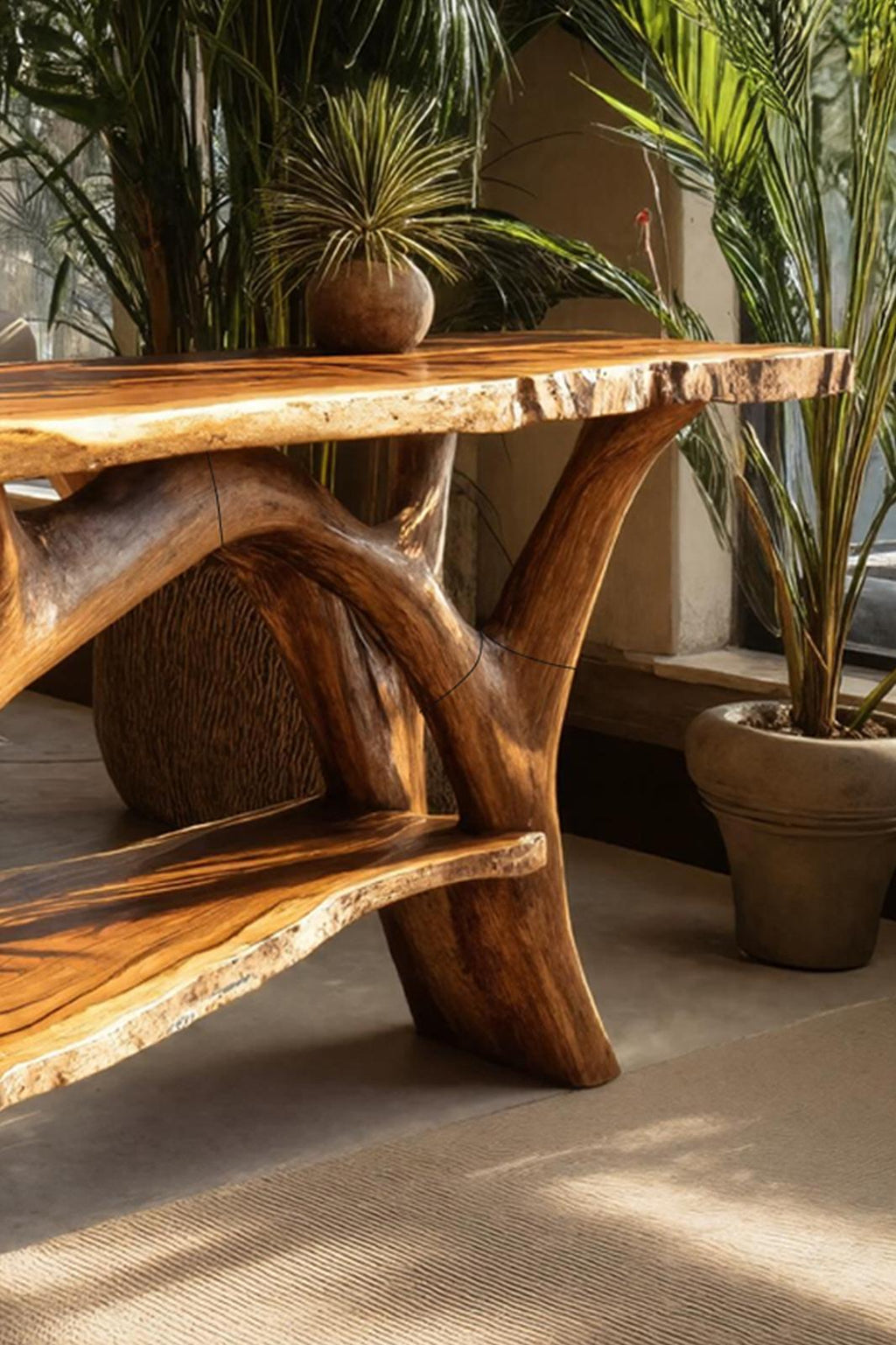 Mid Century Wooden Live Edge Console Table For Entryway Design