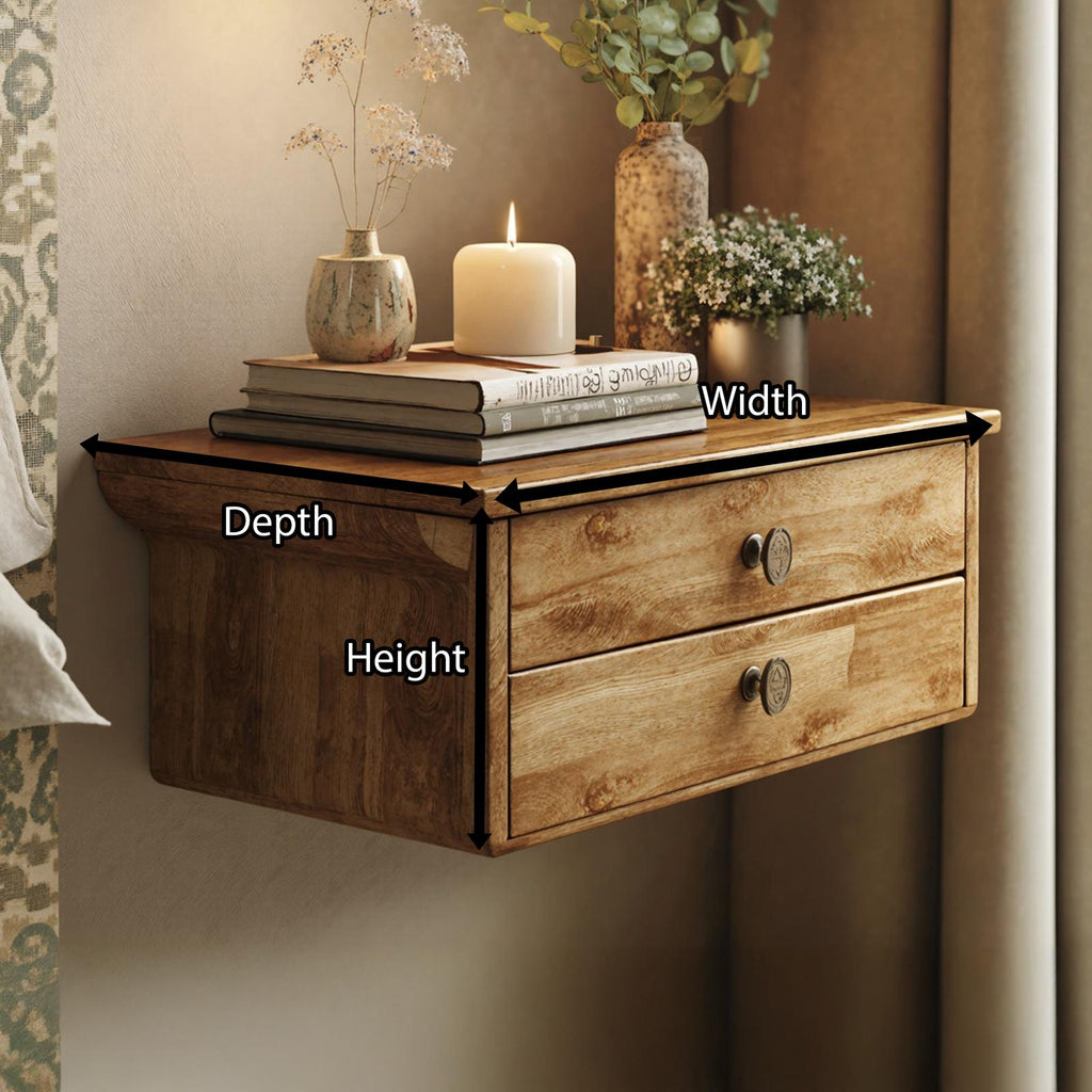 Solid Wood Rustic Nightstand with 2 Drawers, Handcrafted Bedside Table End Chest for Bedroom Furniture