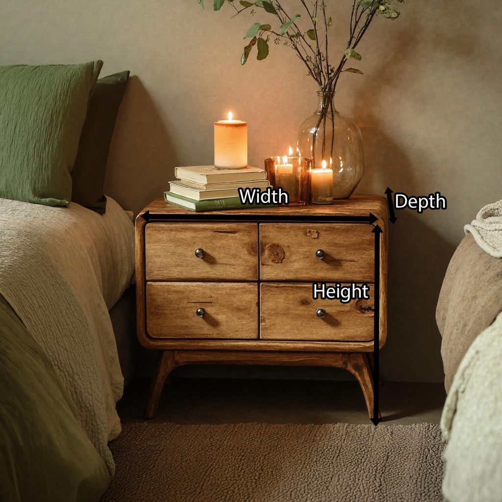 Rustic Standing Bedside Table with 4 Drawers, Solid Wood Dresser Chest Nightstand for Bedroom Organization
