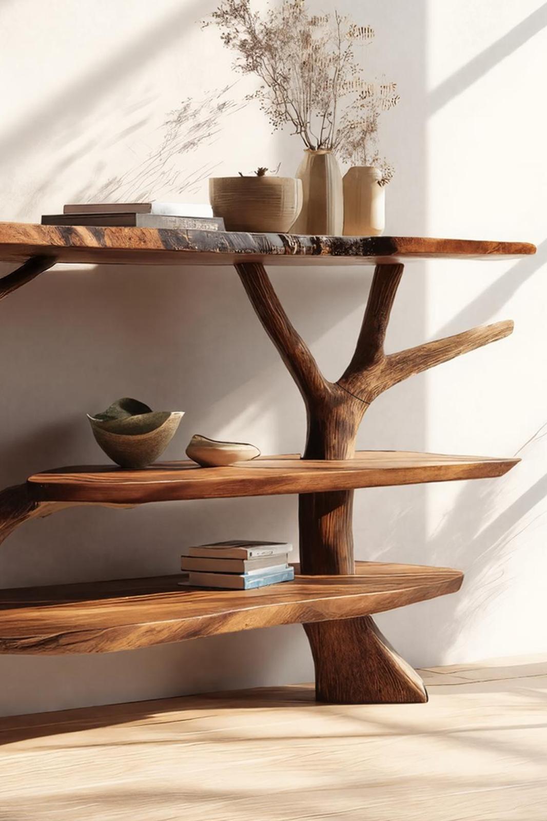 Spry Interior Mid Century Live Edge Console Table, Handcrafted Solid Wood Slab Entryway Table for Modern Living Room Accent, SILDTTRCS036