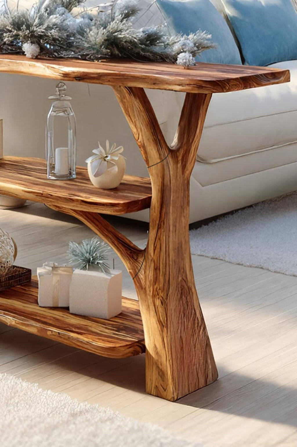 Mid-Century Solid Wood Console Table, Minimalist Wood Foyer Table, Behind Sofa Display Table for Entryway