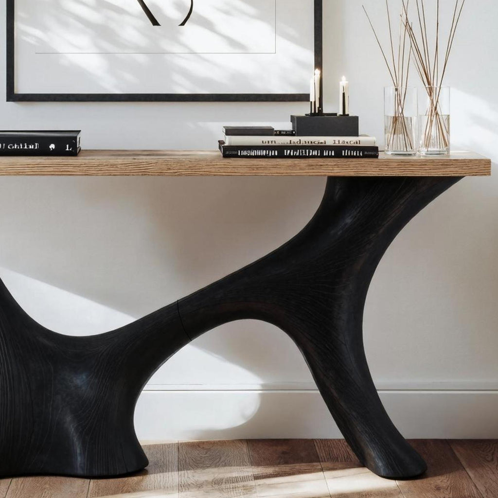Mid Century Solid Wood Entryway Console Table, Handcrafted Storage Sideboard & Credenza Cabinet for Living Room
