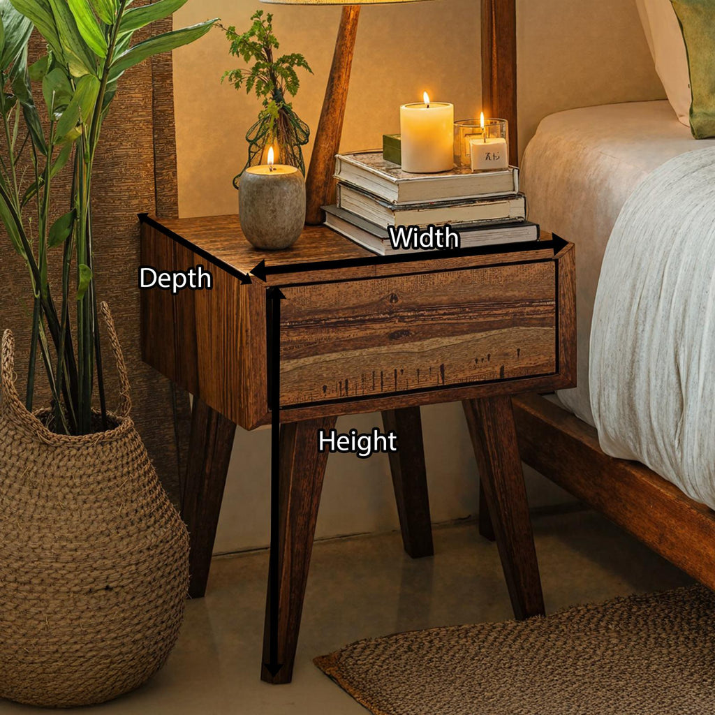 Spry Interior Handcrafted Rustic Wood Nightstand with 4 Legs, Solid Wood Bedside Table End Console for Bedroom Storage, SILDTNS018