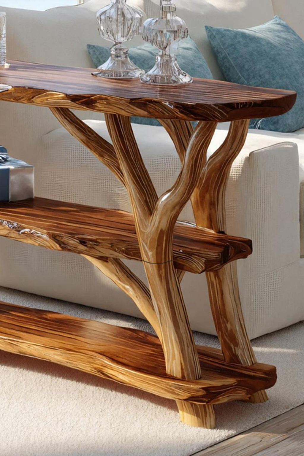 Handcrafted Solid Wood Console Table, Rustic Bedroom Vanity Table, Entryway & Behind Sofa Display Table