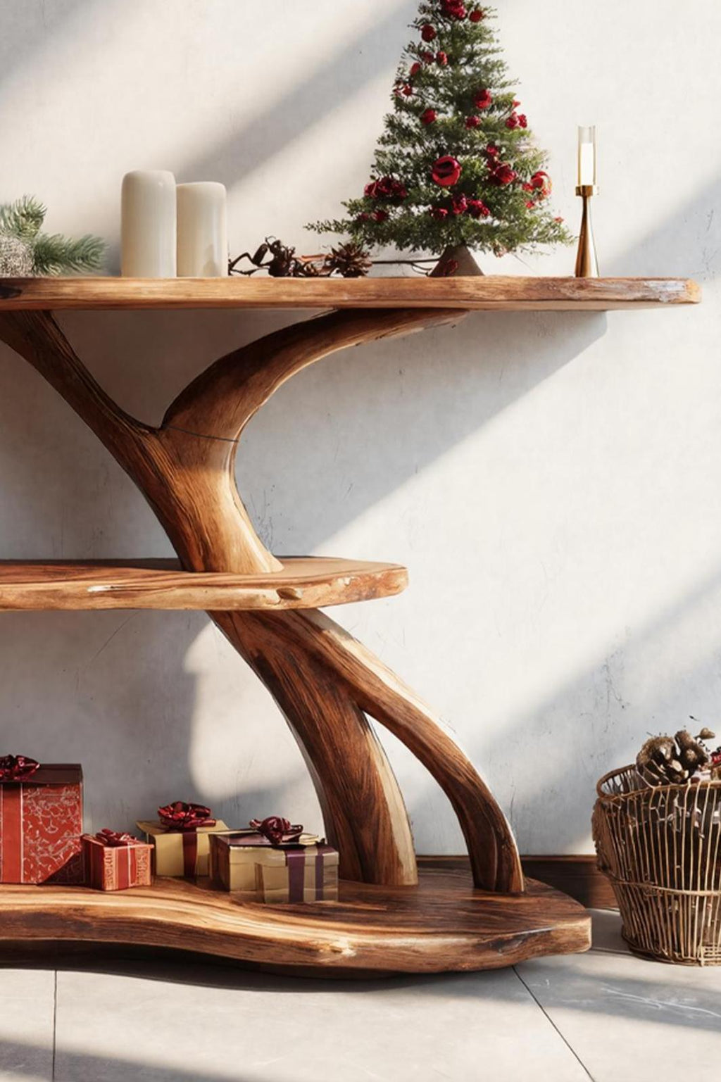 Mid-Century Solid Wood Console Table, Retro Entryway Foyer Table, Sleek Wood Sofa Accent Table for Living Room