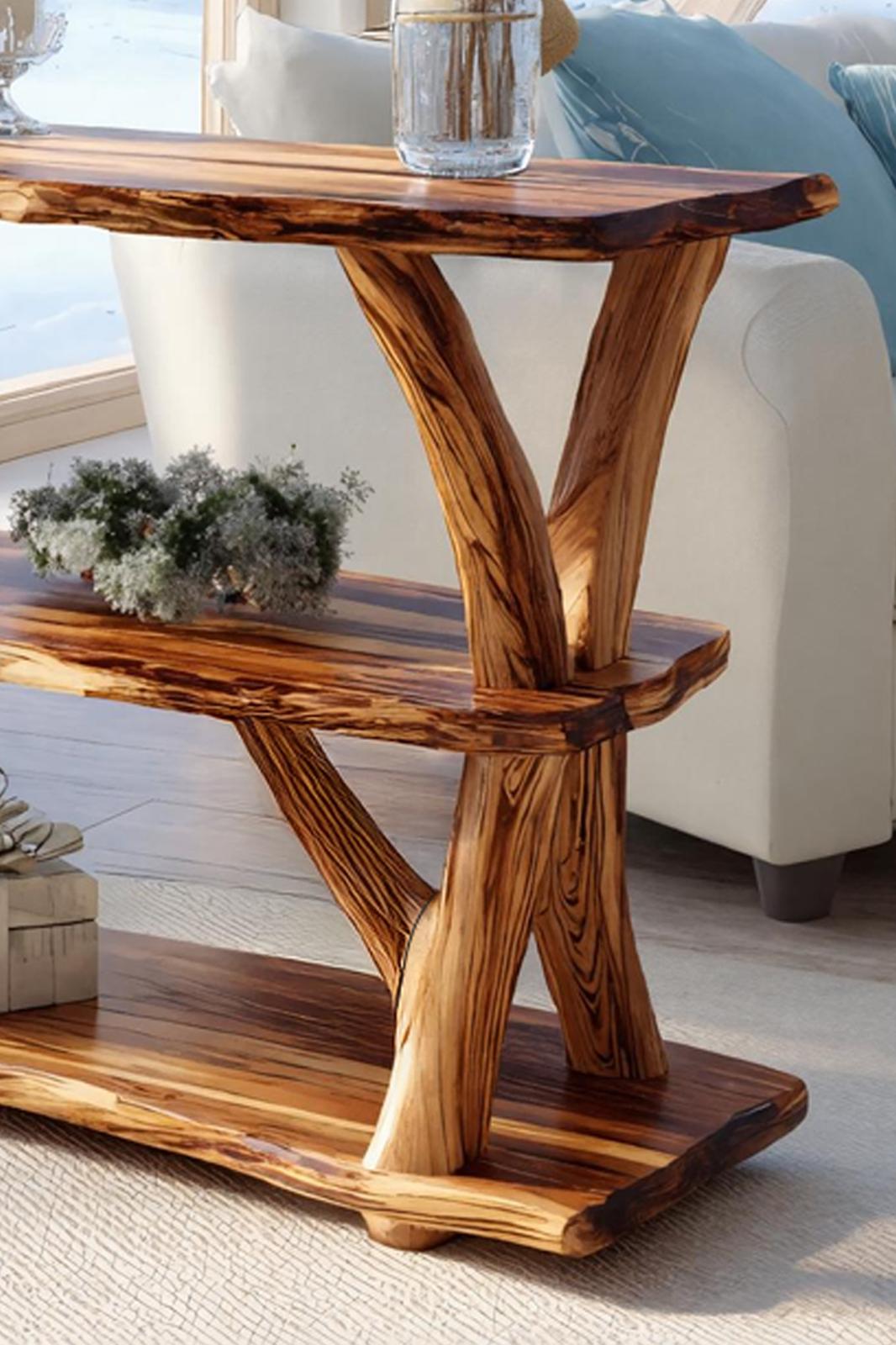 Mid-Century Live Edge Wooden Console Table, Solid Timber Slab Entryway Table, Sleek Hallway Foyer Table