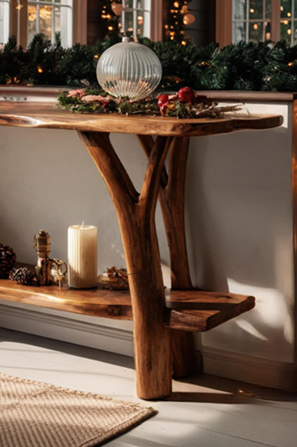 Mid-Century Live Edge Wooden Console Table, Modern Slab Entryway Table, Solid Hardwood Hallway Sofa Table