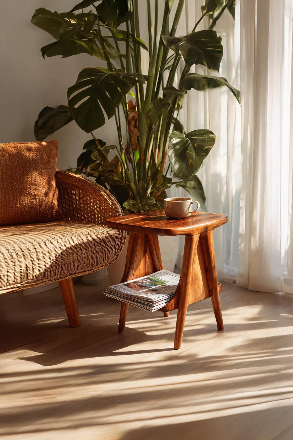 Modern Solid Wood Side Table, Minimalist Round Accent Table Plant Stand for Entryway, Foyer & Living Room Decor