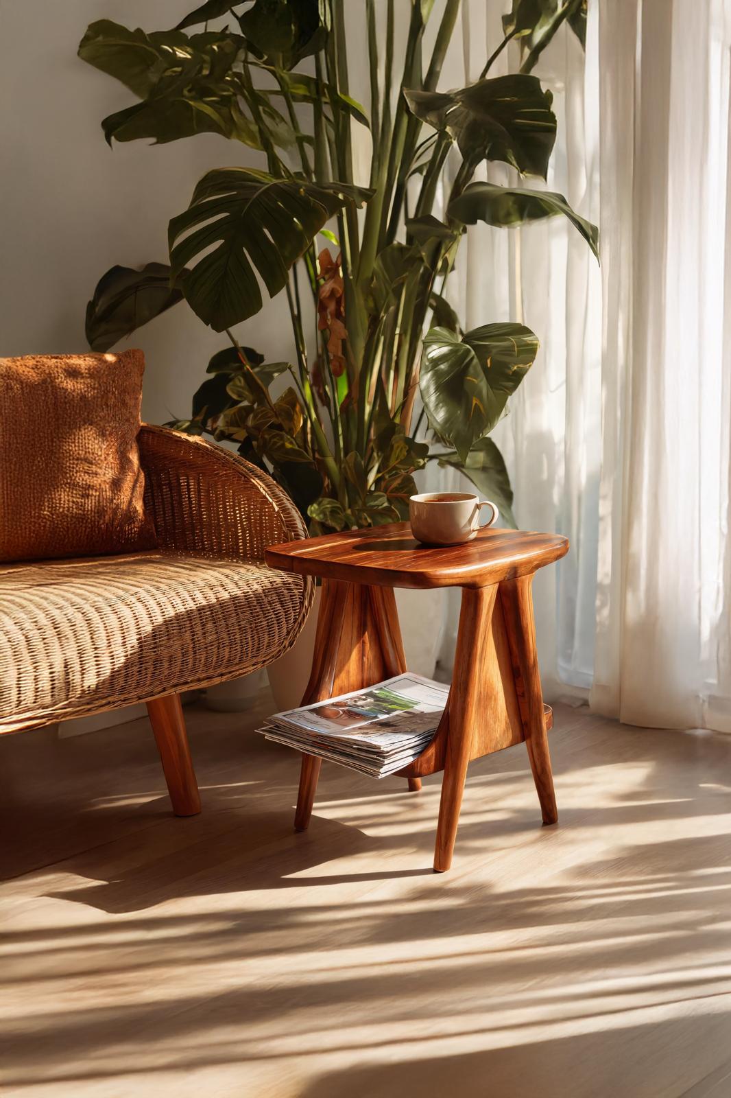 Modern Solid Wood Side Table, Minimalist Round Accent Table Plant Stand for Entryway, Foyer & Living Room Decor