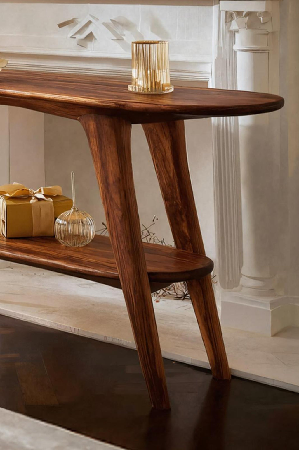 Mid-Century Live Edge Wooden Console Table, Solid Hardwood Slab Entryway Table, Behind Sofa Accent Table