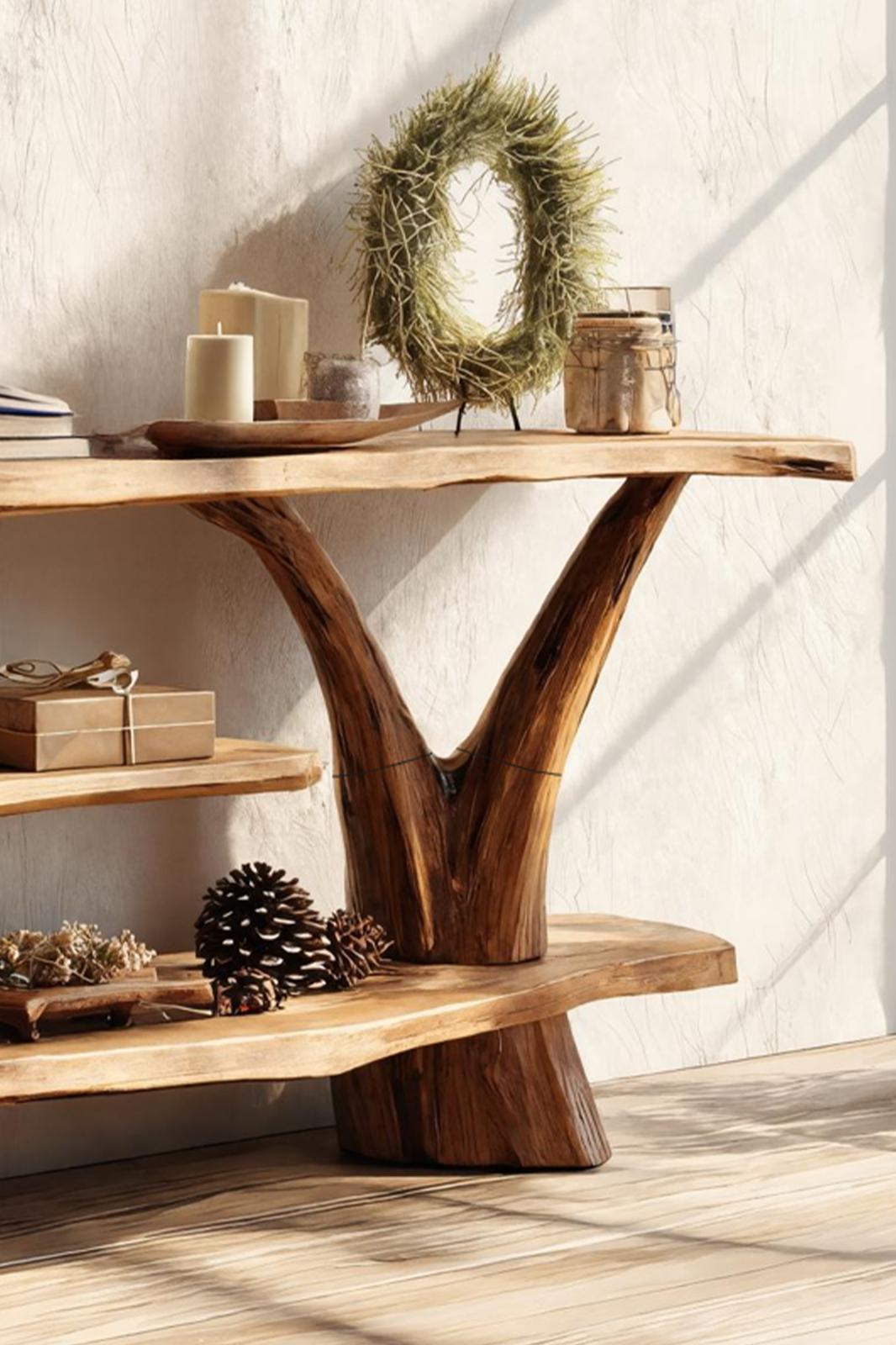 Handcrafted Solid Wood Console Table, Rustic Entryway Table, Behind Sofa Accent Table for Living Room & Bedroom
