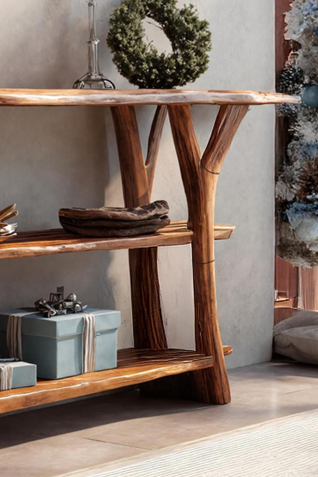 Modern Live Edge Wooden Console Table, Hardwood Slab Sofa Table, Rustic Contemporary Entryway Table