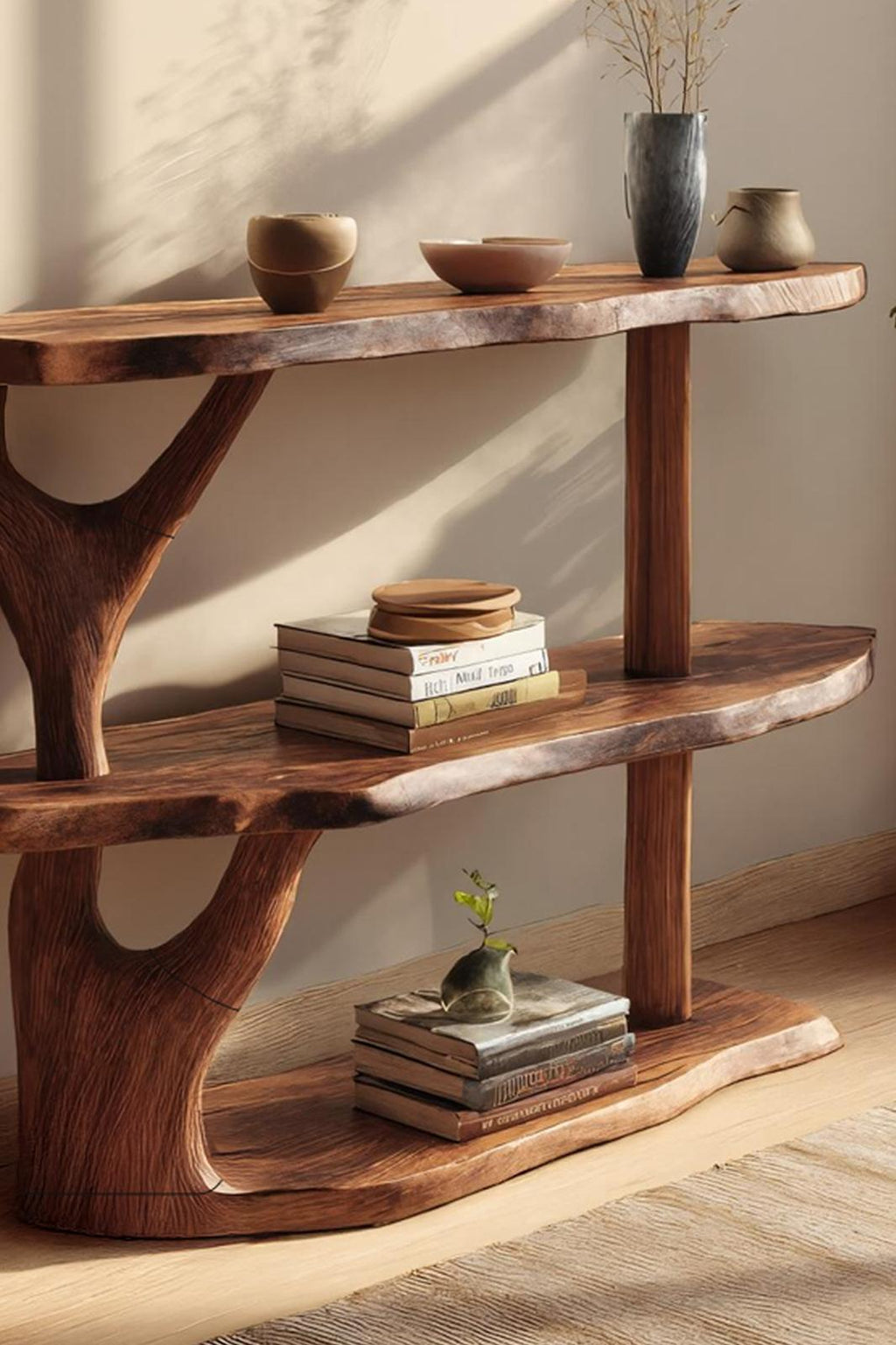 Spry Interior Handcrafted Solid Wood Console Table, Live Edge Slab Entryway Table for Modern Living Room Decor, SILDTTRCS034