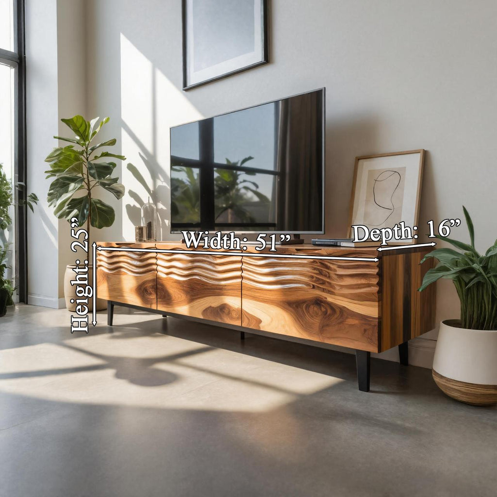 Modern Organic Wooden Sideboard, Wavy Front Solid Wood Buffet Cabinet, Artistic Credenza for Living Room