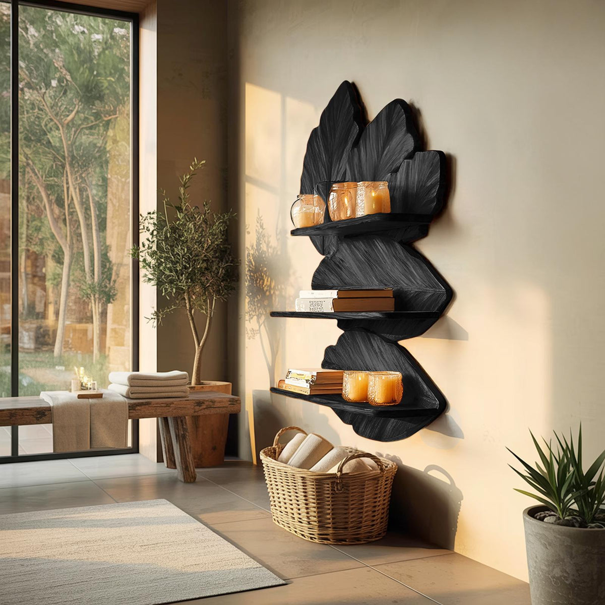 Modern Live Edge Floating Shelf, Rustic Wood Wall Mounted Display Rack for Bedroom Decor & Storage