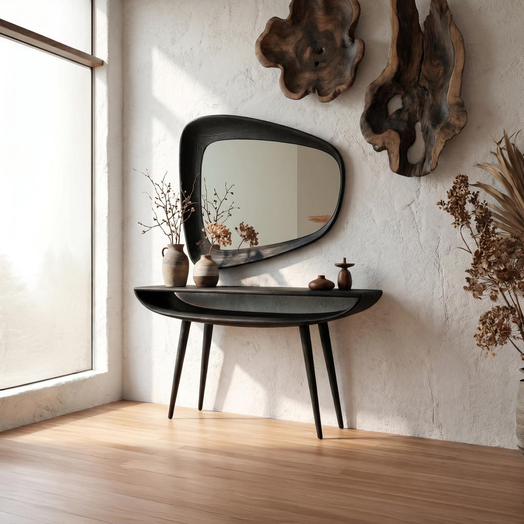Mid-Century Curved Console Table, Solid Wood Modern Entryway Table, Minimalist Bedroom Accent Table