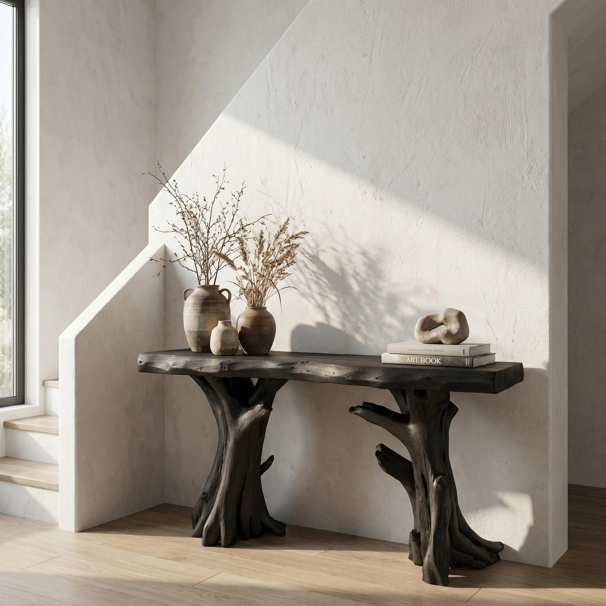 Coastal Driftwood Console Table Natural Tree Trunk Legs