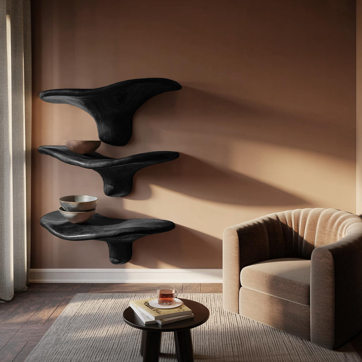 Modern Wooden Live Edge Mushroom Shelf For Minimalist Interior Decor