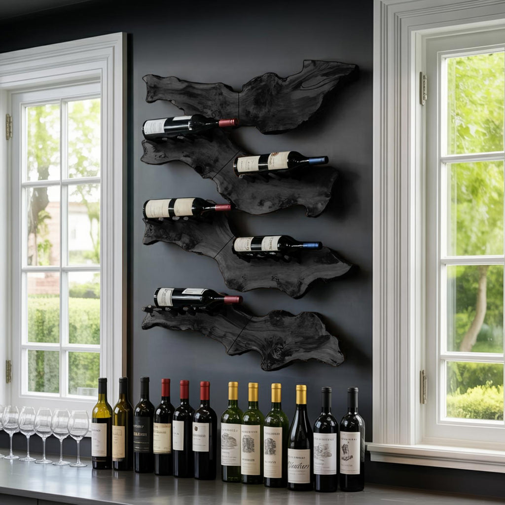 Farmhouse Wooden Wine Holder, Rustic Solid Wood Bottle Storage Display Rack for Entryway Decor