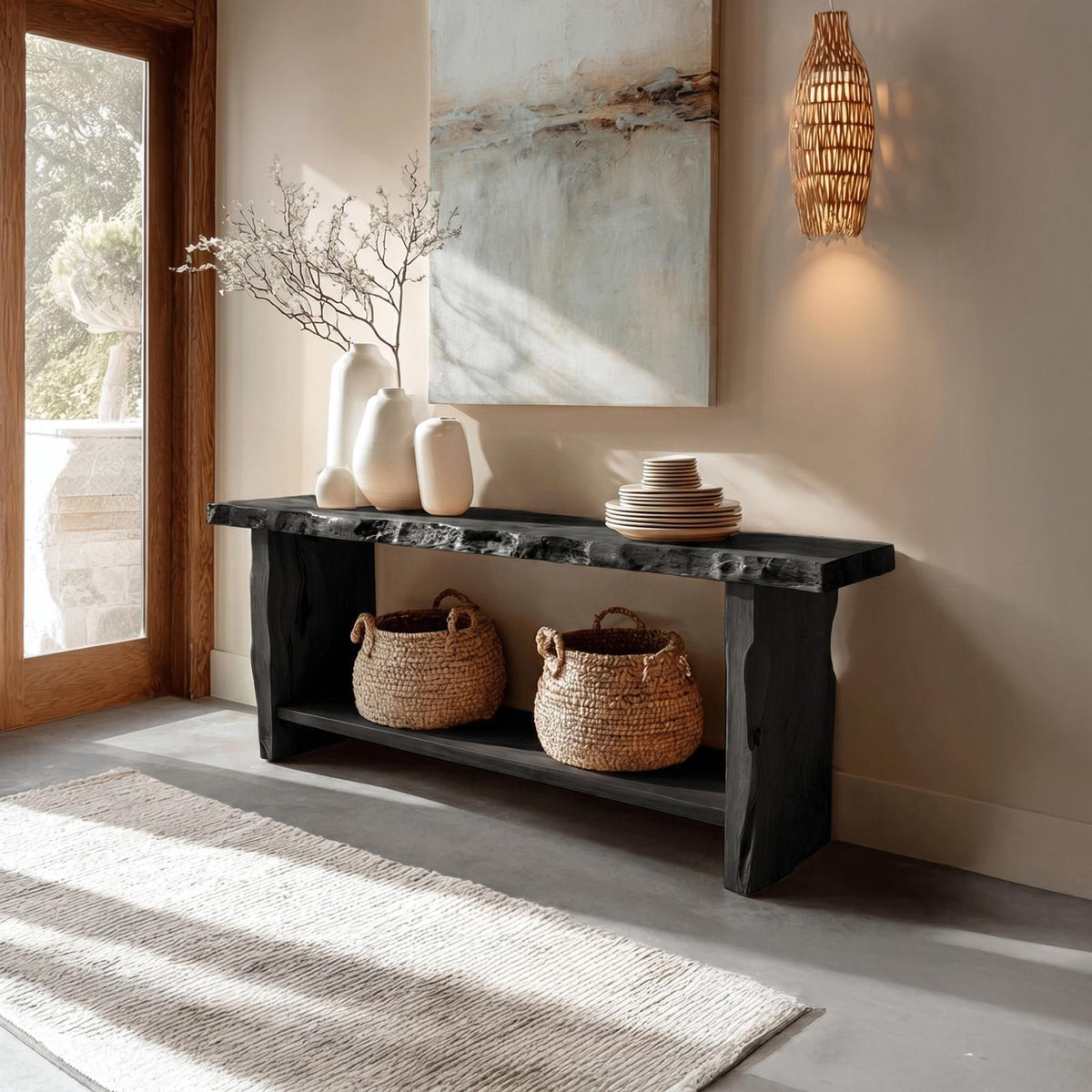 Rustic Live Edge Console Table, Dining Room & Entryway Solid Wood Accent Sofa Table, Model