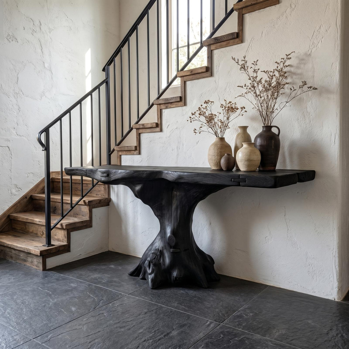 Rustic Solid Wood Console Table, Organic Live Edge Wood Slab, Unique Accent Table for Entryway & Studio