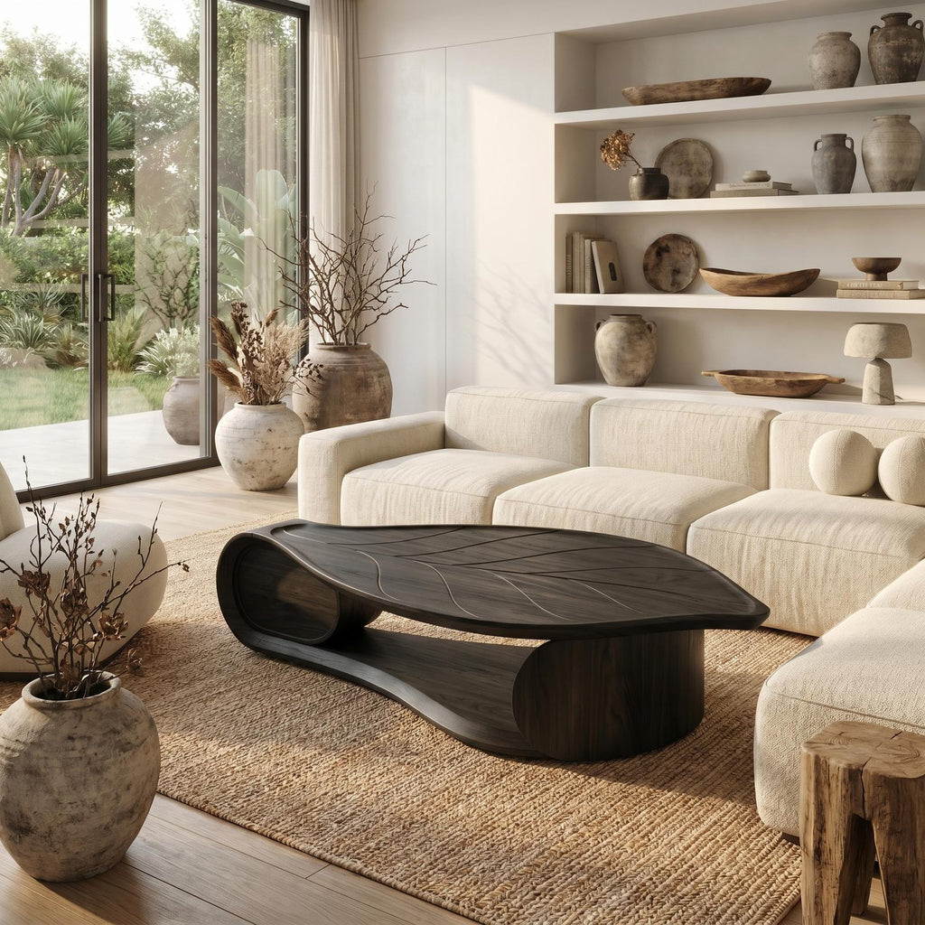 Spry Interior Organic Sculptural Solid Wood Coffee Table, Handcrafted Live Edge Abstract Center Table for Living Room Accent, SINLSACF332