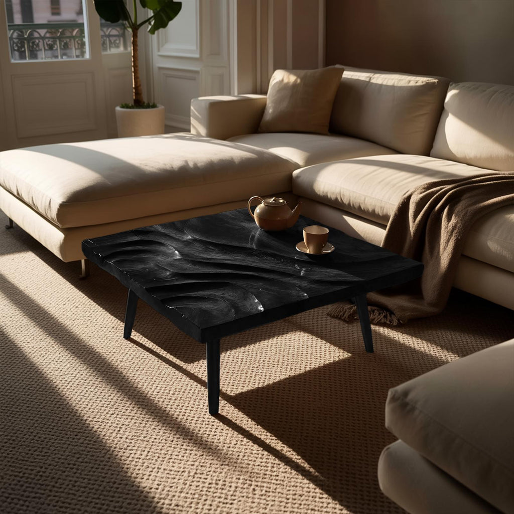 Modern Wooden Abstract Coffee Table, Handcrafted Solid Wood Living Room Accent Center Table