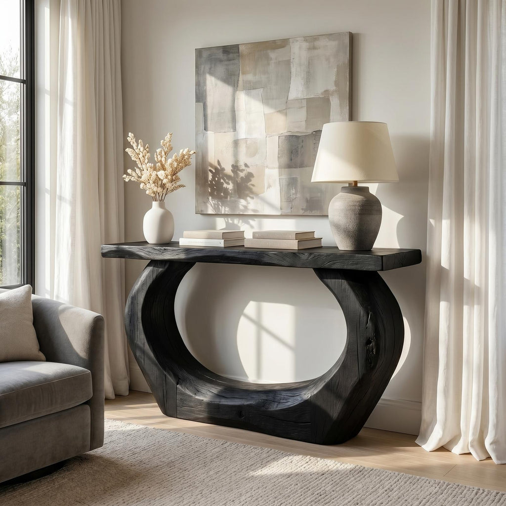 Spry Interior Handcrafted Sculpted Wood Console Table, Artistic Entryway Table Statement Piece for Living Room Home Interior, SINLSACS447