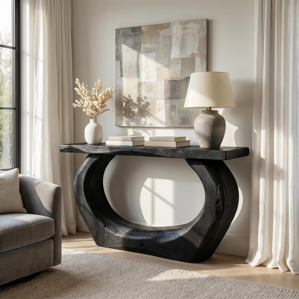 Spry Interior Handcrafted Sculpted Wood Console Table, Artistic Entryway Table Statement Piece for Living Room Home Interior, SINLSACS447