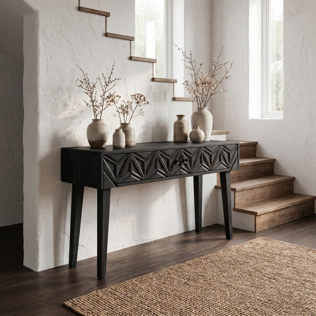 Rustic Carved Console Table Christmas Entryway Holiday Decor