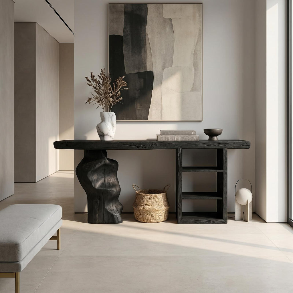 Japandi Organic Modern Solid Wood Console Table, Minimalist Wabi-Sabi Entryway & Living Room Accent Table