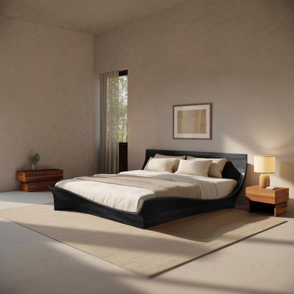 Spry Interior Handcrafted Solid Wood Bed Frame and Headboard Set, Modern Platform Bedstead for Bedroom Suite, RTTHHNWO004
