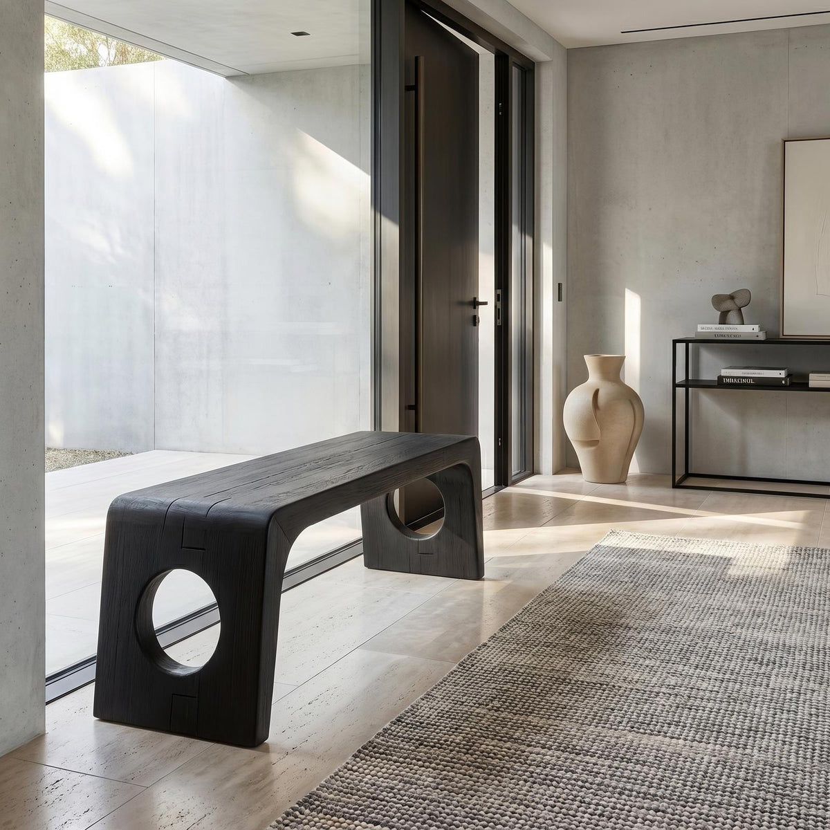 Spry Interior Rustic Minimalist Sculptural Bench, Solid Wood Entryway & Living Room Seating Bench, SINLSARS080