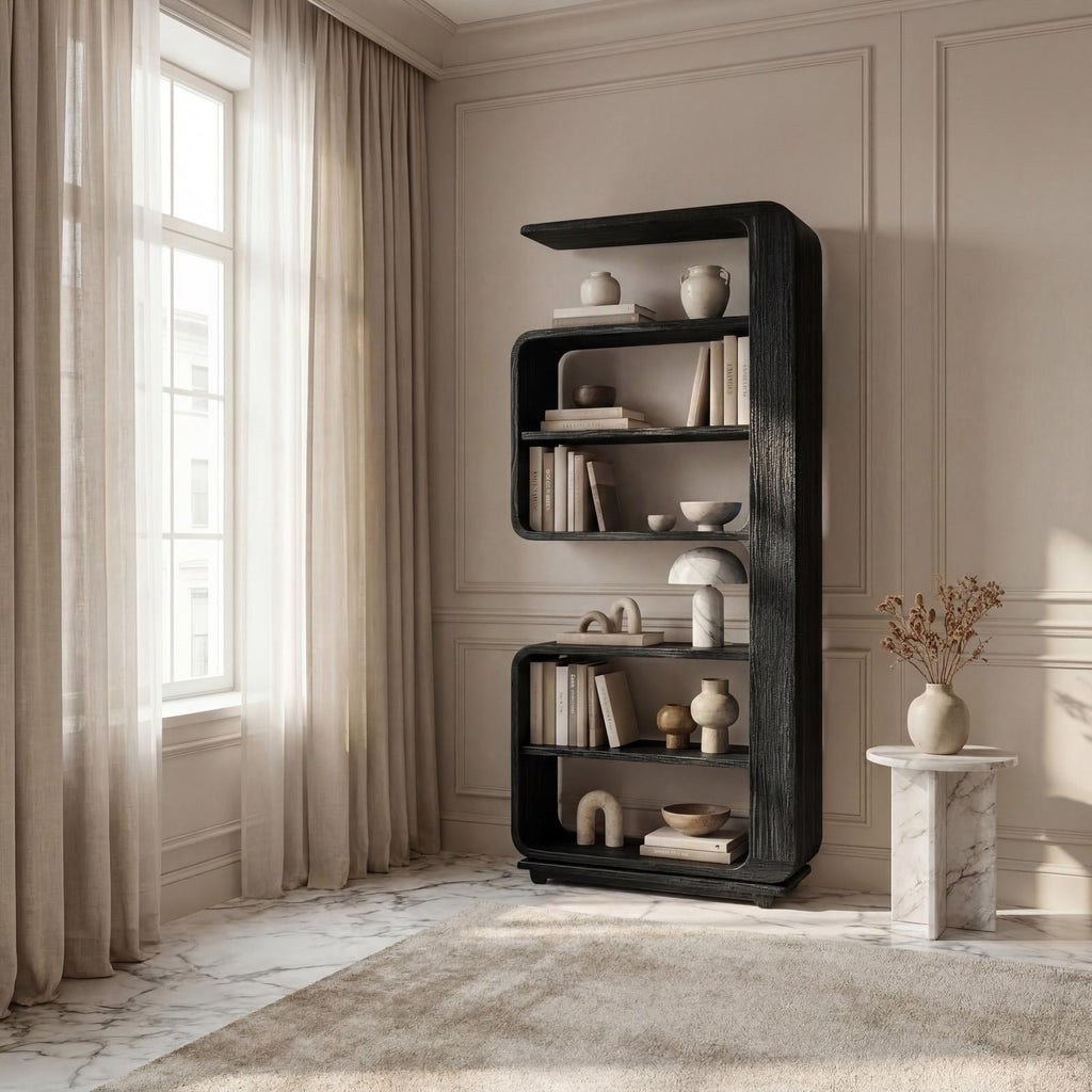 Minimalist Wooden Standing Shelf, Tiered Bookcase Storage Organizer, Sleek Modern Living Room Display Rack