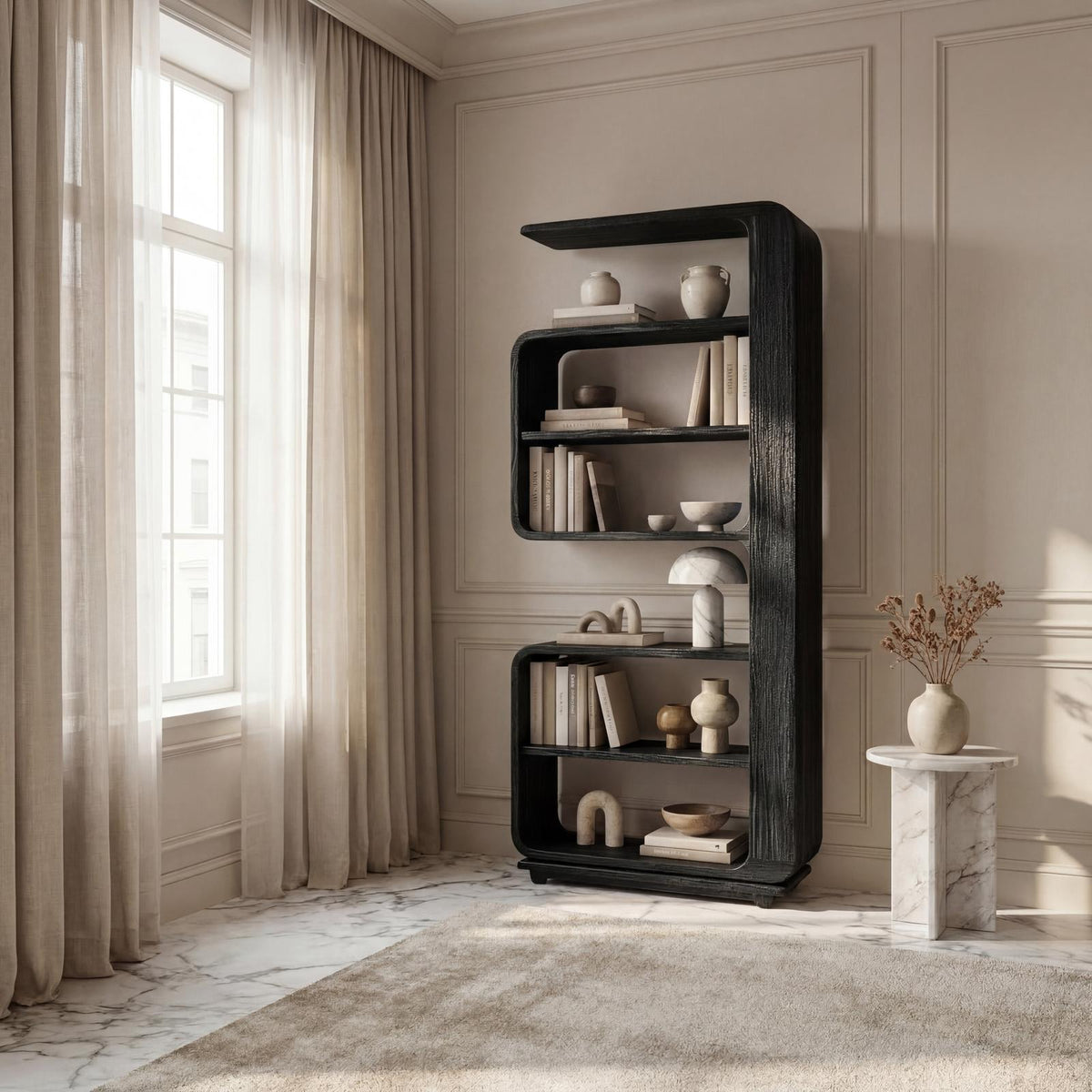 Minimalist Wooden Standing Shelf, Tiered Bookcase Storage Organizer, Sleek Modern Living Room Display Rack