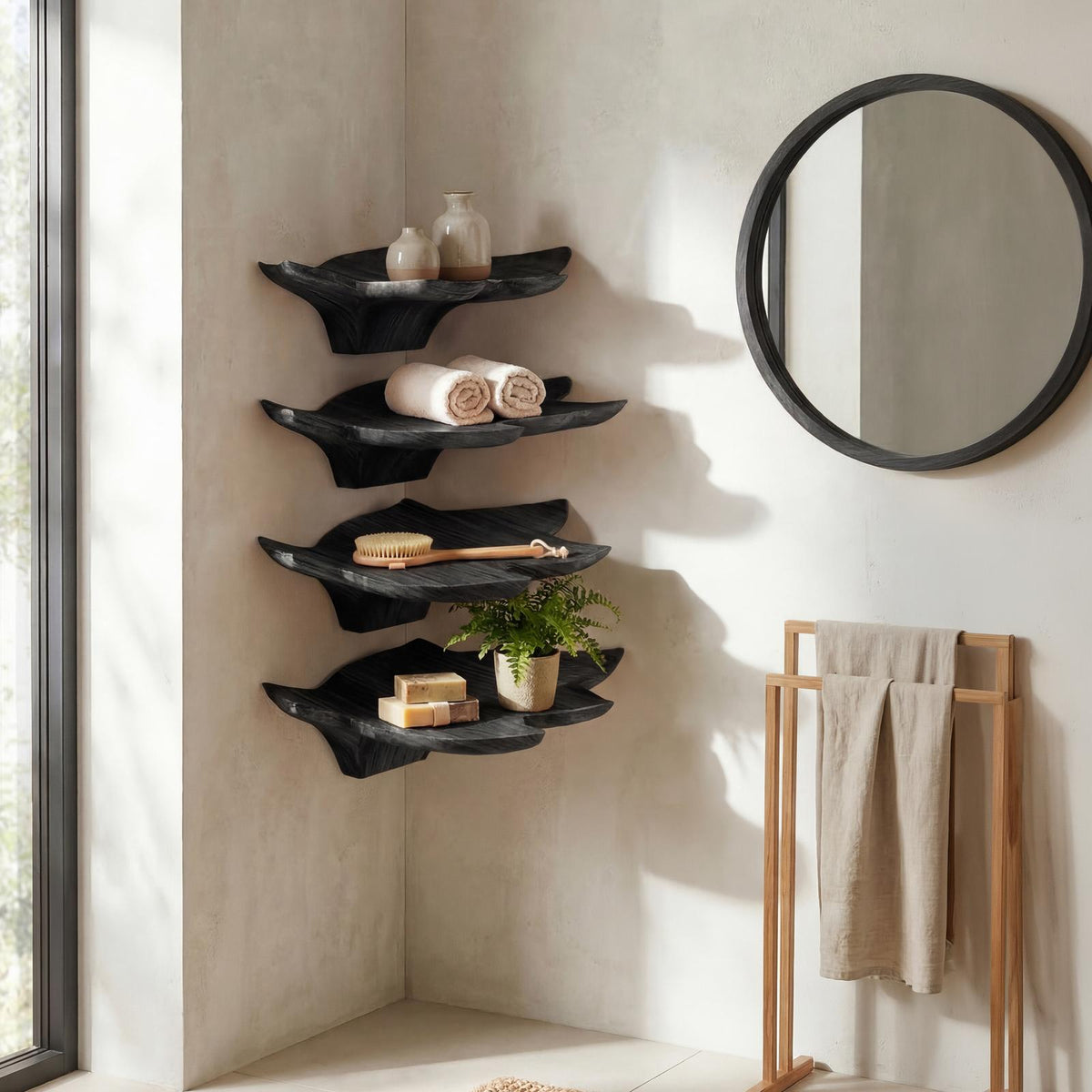 Mid Century Leaf Wall Shelf, Artistic Wooden Plant & Book Display Rack Floating Shelf for Office Home Decor