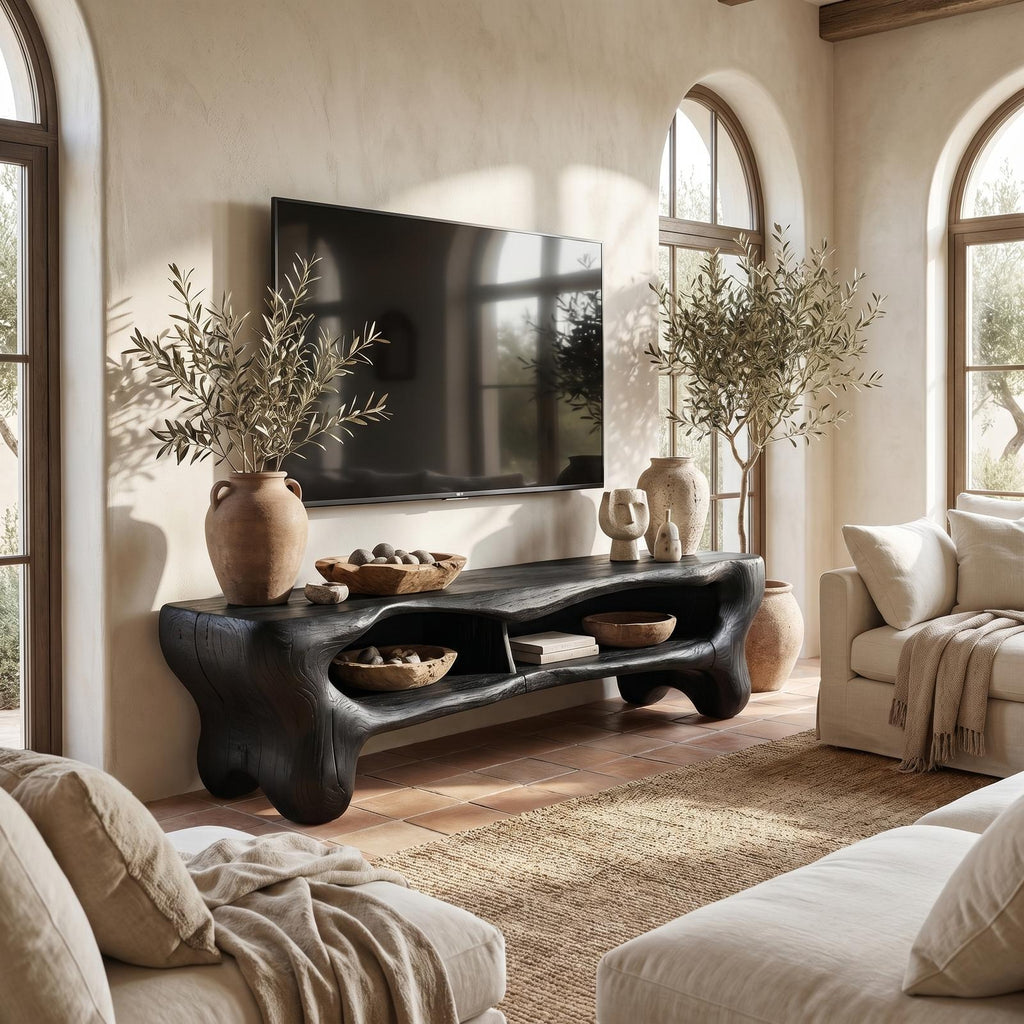 Rustic Wooden TV Cabinet, Solid Wood Media Console Storage Credenza, Farmhouse Television Stand for Living Room