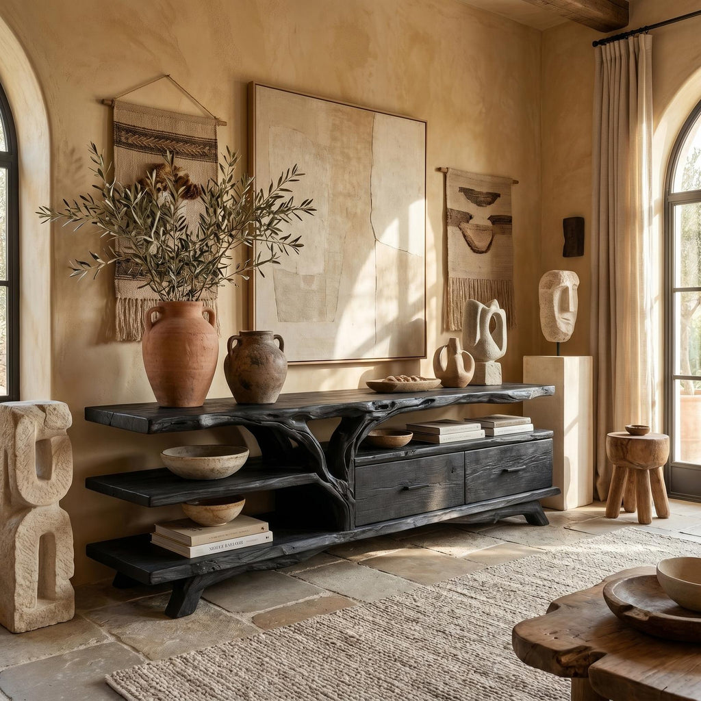 Rustic Wood TV Storage Console Cabinet, Media Entertainment Center for Living Room & Family Space