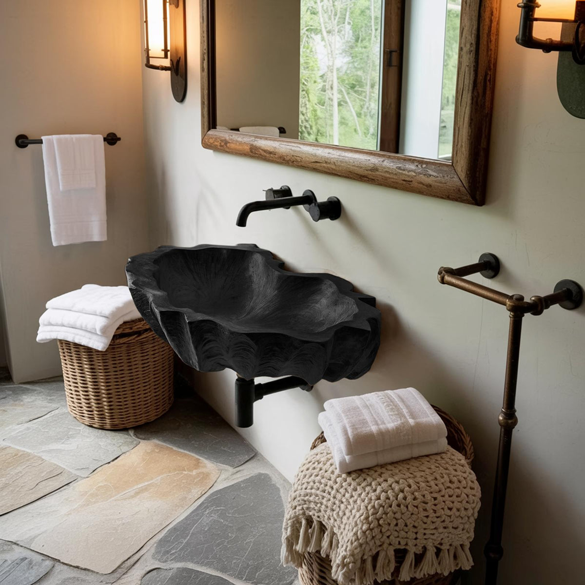 Mid Century Live Edge Wooden Vessel Sink, Natural Solid Wood Wash Basin for Bathroom & Vanity Decor