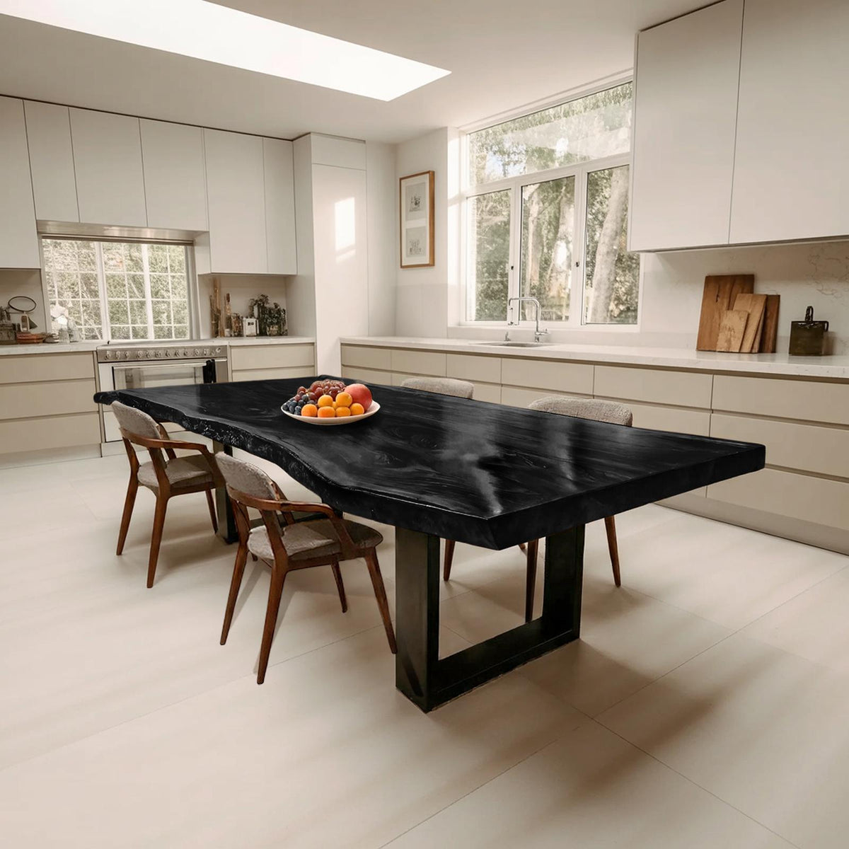 Spry Interior Modern Solid Wood Dining Table with Sleek Edge, Handcrafted Wooden Kitchen Desk & Dining Room Conference Table, SILDTTRDN032