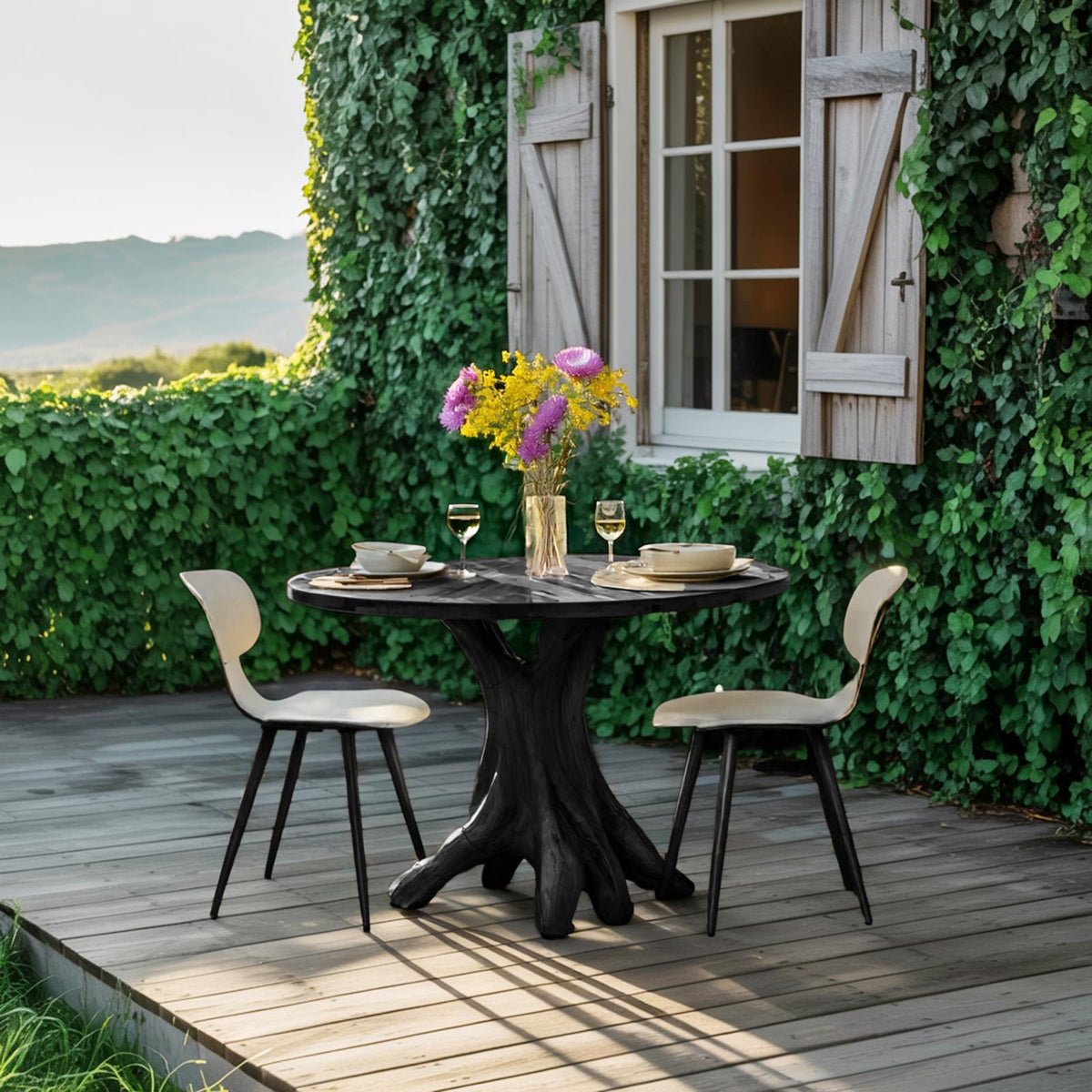Mid Century Wooden Dining Table, Handcrafted Solid Wood Kitchen Dining Table for Indoor & Patio Outdoor Spaces