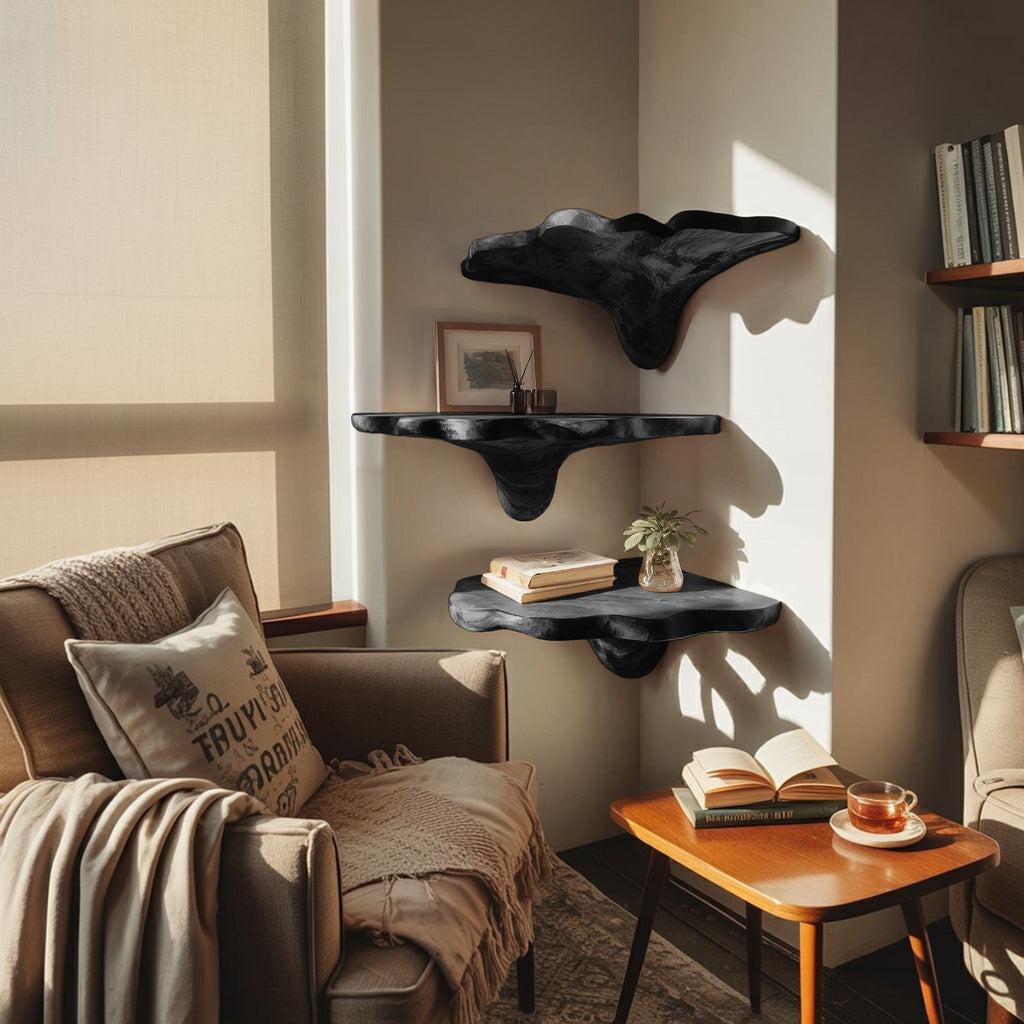 Handcrafted Wooden Live Edge Mushroom Shelf For Entryway Design