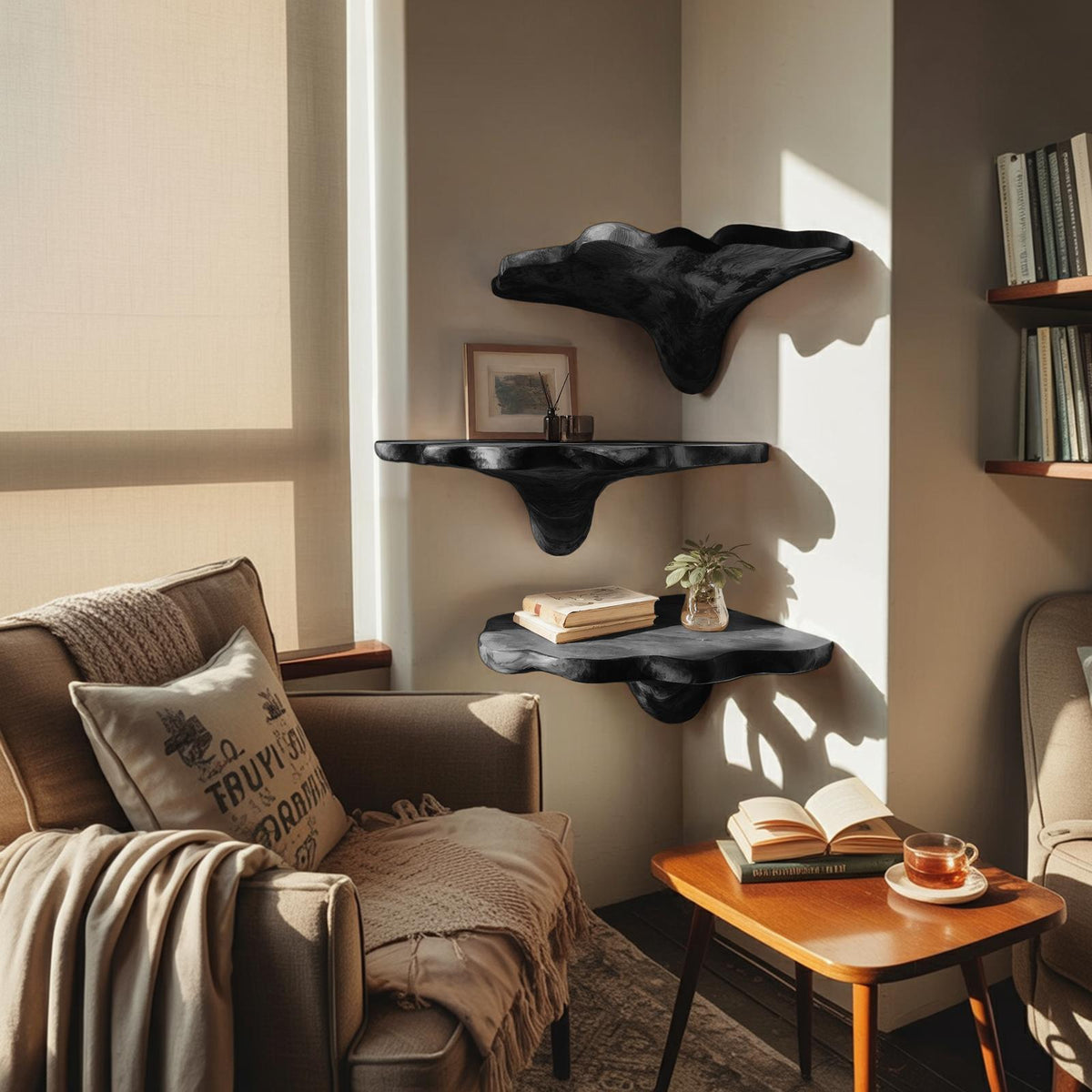 Handcrafted Wooden Live Edge Mushroom Shelf For Entryway Design
